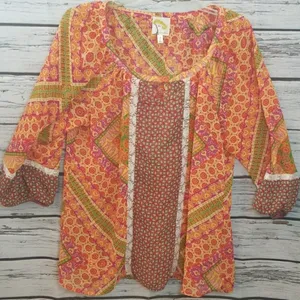 NWOT Anthropologie Fig and flower bohemian top Lg thumbnail 1