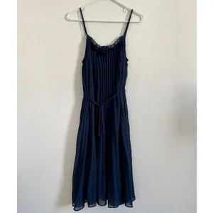 LULU’S In Celebration Navy Blue Pleated Midi Dress thumbnail 3