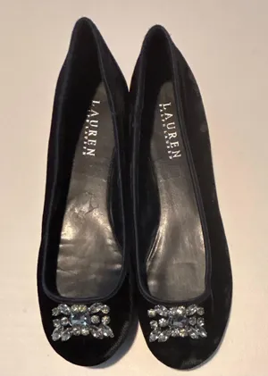 LAUREN Ralph Lauren | ladies rhinestone velvet ballerina flat shoes. Size: 8B thumbnail 1