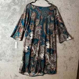 Paisley Print Shift Tunic Dress 3/4 Sleeve Boho Chic Teal Multicolor Size 3X New thumbnail 4