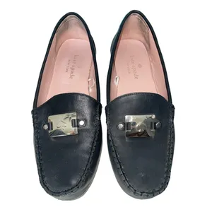Kate Spade Black Carmen Leather Driving Loafers with Silver Spade Hardware 7B thumbnail 2