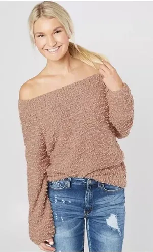 Billabong Womens Furget Me Not Mauve Popcorn Knit Off Shoulder Slouchy Sweater S thumbnail 1