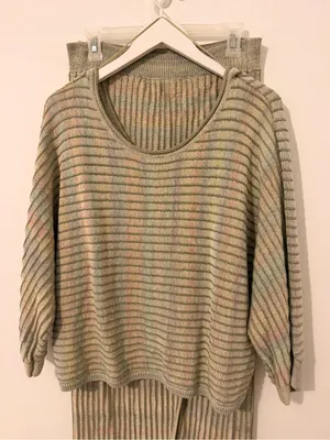 SET Anthropologie Daily Practice Knit Top And Skirt Green Ribbed Size Large L thumbnail 3