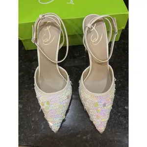 Sam Edelman Avril Pump Womens Ivory Sequin Ankle Strap Stiletto Heel Size 8.5 thumbnail 6