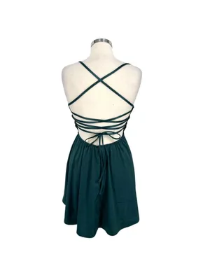 Privy Strappy Back Fit & Flare Mini Dress Size Medium Coquette Jewel Tone Green thumbnail 5