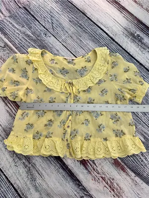 American Eagle Yellow Floral Ruffle Lace-Trim Women's Top thumbnail 8