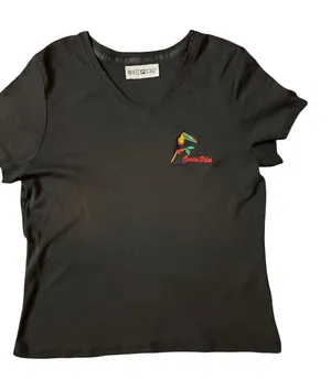White Stag Black V-Neck Tee with Colorful Toucan Embroidery thumbnail 1