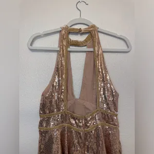 Free People Film Noir‎ Sequin Mini Halter Dress in Rose Gold Size 6 thumbnail 7