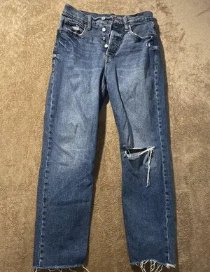 Old Navy Jeans Womens Sz 6 Sky High Extra Blue Distressed Raw Straight Leg Pants thumbnail 1