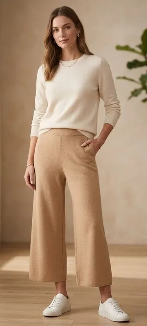 J. Crew Merino Wool Blend High Rise Crop Wide Leg Sweater Knit Pants Medium. thumbnail 1