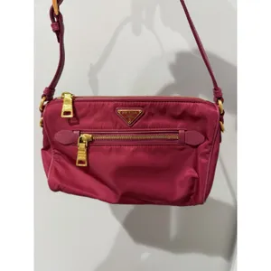 PRADA Shoulder Bag Nylon Pink Gold Hardware Authentic 9.5x5" 9" Handle‎ Drop L thumbnail 2