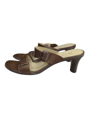 Vintage: Anne Klein 𖧷 Chunky Wood Heel Mules Sandals 𖧷 Brown Leather 𖧷 7.5M thumbnail 6