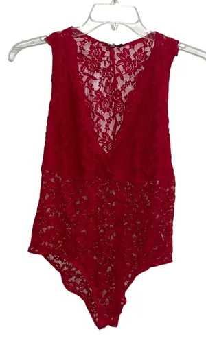 AmbuRance Red Lace Bodysuit V Neck Sleeveless Full Lace Size 2X thumbnail 1