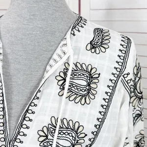 Zara Boho Embroidered Textured Cotton Tunic Shift Mini Dress White Tan Black XS‎ thumbnail 7