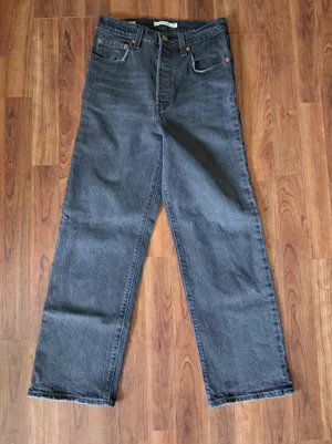 Levi's Womens Ribcage Straight-Leg Black Button Fly Jeans 27 thumbnail 1
