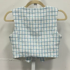 Altar'd State Womens' Blue White Plaid Cropped Tweed Vest Sleeveless Top Size XS thumbnail 2