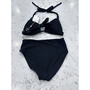 New Quince Black Italian Full Coverage Ring Triangle Bikini Top High Rise Bottom thumbnail 2