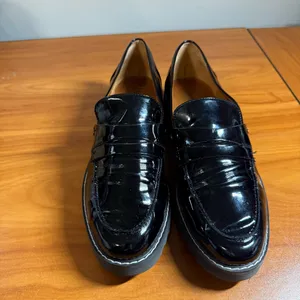 Franco Sarto Cassandra Black Patent Faux Leather Penny Loafer Chunky Lug Slip On thumbnail 2