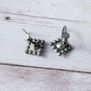 Vintage Screw Back Earrings Blue & Clear Gem - Tarnished thumbnail 5