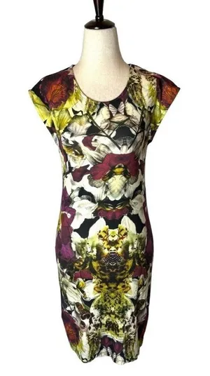 Ted‎ Baker Jersey Knit Abstract Floral Dress Women Small Crew Neck Sheath Artsy thumbnail 1