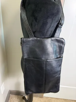 Vintage HOBO International Black Leather Large Travel Shoulder Bag Size Zip Work thumbnail 4