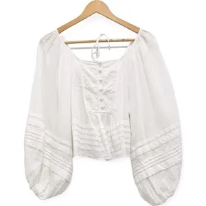 Anthropologie Shirt Women SIZE XXS White Romantic Babydoll Embroidered Victorian thumbnail 1