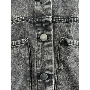 Windsor Women Small Acid Wash Denim‎ Gray Jacket Grunge Punk Biker Distressed thumbnail 4