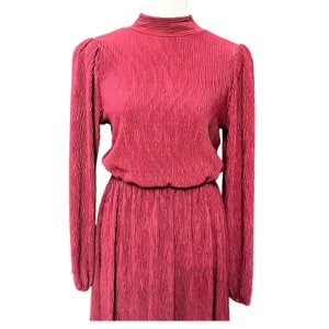 Floret Studios Women's Red Pleated Long Sleeve Mini Dress M NWOT thumbnail 3