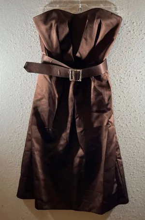 1319 | Alfred‎ Angelo Satin Strapless Belted Cocktail Prom Dress Brown Womens 4 thumbnail 1