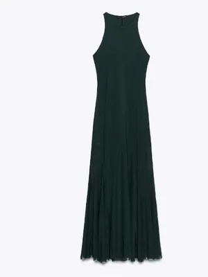 Sleeveless Dark Green mess Midi Dress with‎ Side Slit thumbnail 4