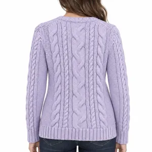 LL Bean Lilac Purple Double L Mixed Cable Crew Neck Pullover Cotton Sweater XS thumbnail 2