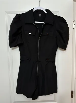 SheIn Puff Sleeve Zip Romper thumbnail 2