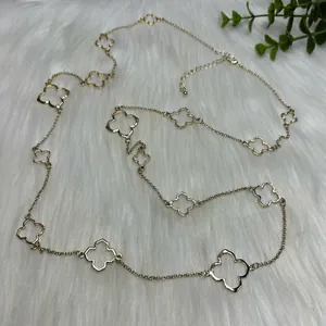 Clover leaf long gold tone necklace Silver thumbnail 1