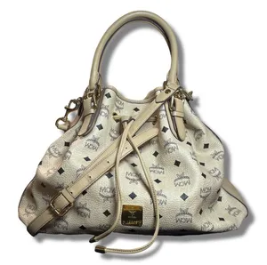 Vintage MCM Cream Visetos Monogram Drawstring Bucket Shoulder Bag Tote thumbnail 1