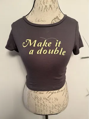 Garage Make It A Double Print Crop T-Shirt. Size Medium STORMI‎ TEE thumbnail 1