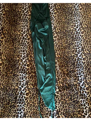 Elegant Strapless‎ Dark Green Satin Maxi Dress thumbnail 3