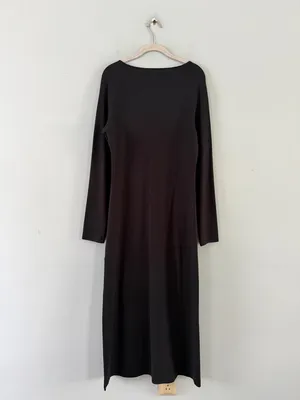 Anthropologie Tie-Front Charcoal‎ Gray Side Slit Long Sleeve Midi Dress thumbnail 4