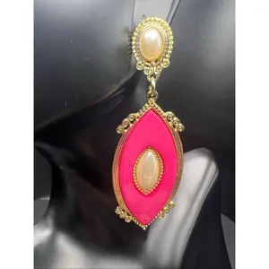 New! Ella Euro Pink Marquise Gold Tone Faux Pearl Earrings thumbnail 5