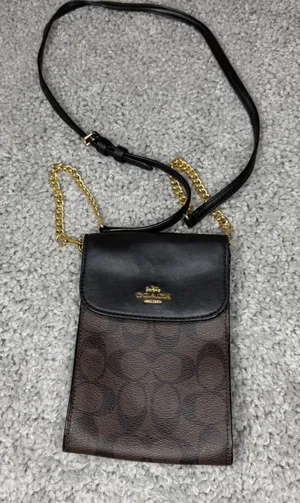 Coach North South Phone Crossbody Bag Signature Canvas Black Brown Gold C6884 thumbnail 1