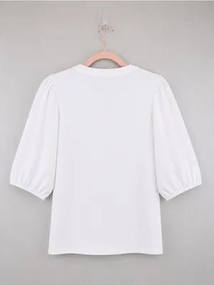 NWT Madewell White Puff Sleeve Henley Top XL Short Sleeve Cotton Blend Blouse thumbnail 3