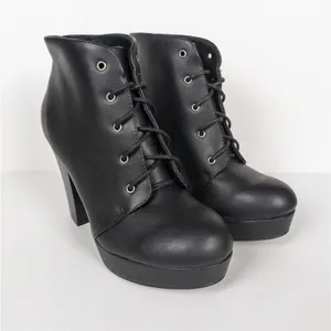BONNIBEL Black Heeled Lace Up Platform Ankle Booties Faux Leather Women's 9 thumbnail 2