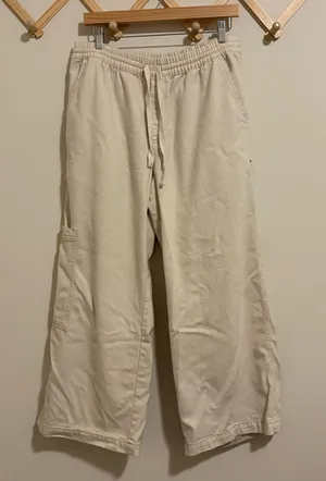 Aerie Cream Wide Leg Soft Cargo Pant size Large Short thumbnail 1