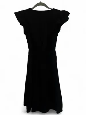 Universal Thread Black Solid Ruffle Flutter Sleeve V-Neck Fit & Flare Dress XS thumbnail 4