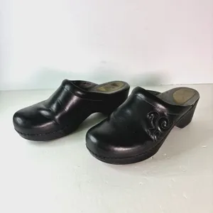 Dansko Black Leather Slip On Mules Clogs Shoes Women's Size 40 EU, 10 US thumbnail 2