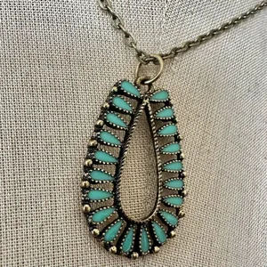 Boho Teardrop Pendant Necklace with Faux Turquoise Accents thumbnail 3