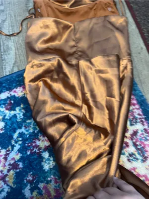 BIRDY GREY Mia Shiny Satin Strapless Maxi Dress In Gold thumbnail 10