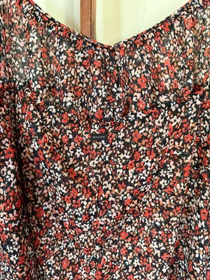 Volcom Laying Low Dress Red Floral Spaghetti- Strap V-Neck Swing Mini - Medium thumbnail 7