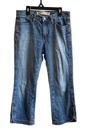 Gap Cropped Boot Cut Jeans Womens 6 Blue Y2K Medium Wash Split Hem Mid Rise thumbnail 1