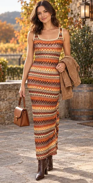 Y2K Boho Geometric Open-Knit Bodycon Maxi Dress Small Missoni Inspired Boho Chic thumbnail 1