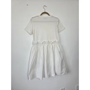 English Factory White Shirt Dress Ruffled Waist Pockets Tea Party Yacht Brunch M thumbnail 8